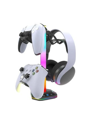 حامل تخزين متعدد الوظائف مع إضاءة RGB لوحدات التحكم والسماعات، منظم مكتبي للألعاب مع منافذ USB وType-C و10 أوضاع إضاءة RGB - view 3